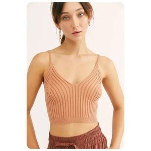 Free People Corset Detail Swit Spaghetti Strap Ribbed Knit Cami Crop Top sz M